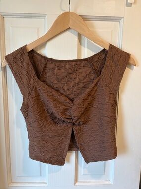 Brown Textured Cropped Top